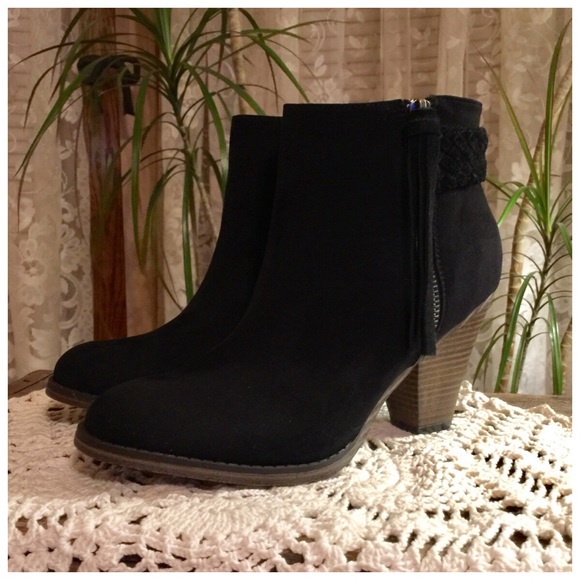 MIA Shoes - Faux Suede Black Ankle Boot NEW Stacked Heel